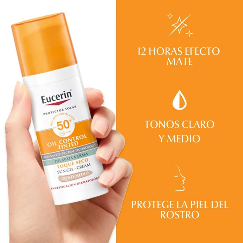 Protector solar eucerin oil control tinted anti brillo SPF 50